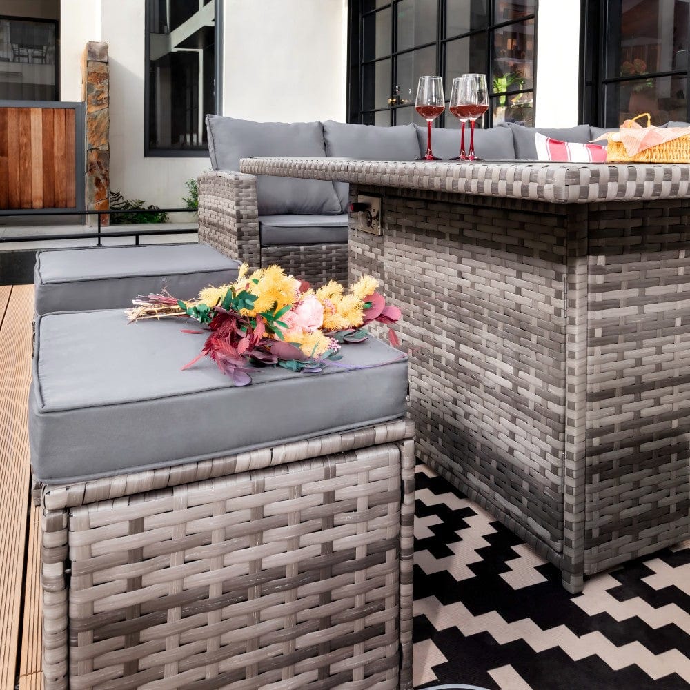 Rosen 11 Seater Rattan Garden Furniture Fire Pit Dining Corner Sofa Cube Set