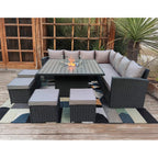 Rosen 11 Seater Rattan Garden Furniture Fire Pit Dining Corner Sofa Cube Set