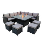 Rosen 11 Seater Rattan Garden Furniture Fire Pit Dining Corner Sofa Cube Set