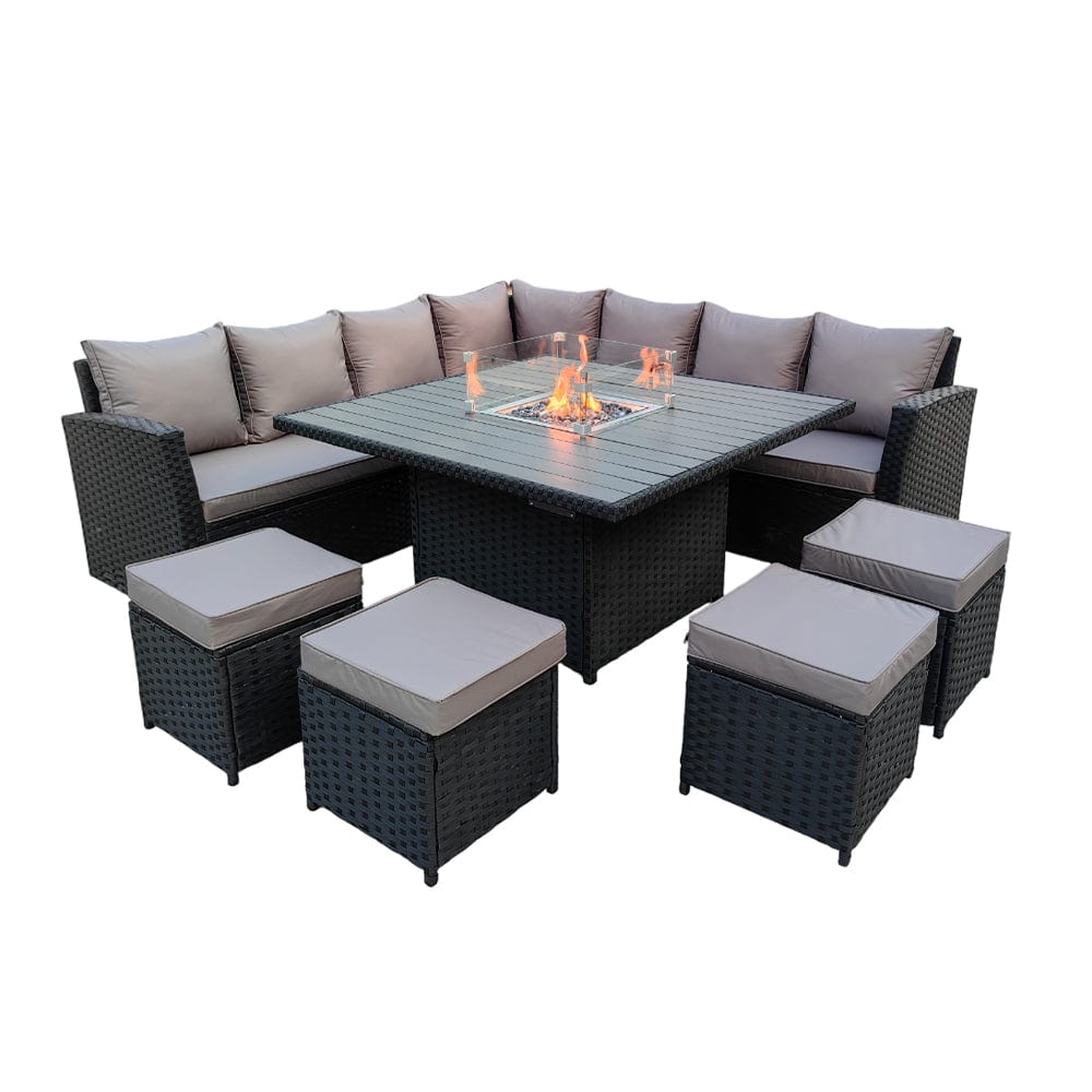 Rosen 11 Seater Rattan Garden Furniture Fire Pit Dining Corner Sofa Cube Set