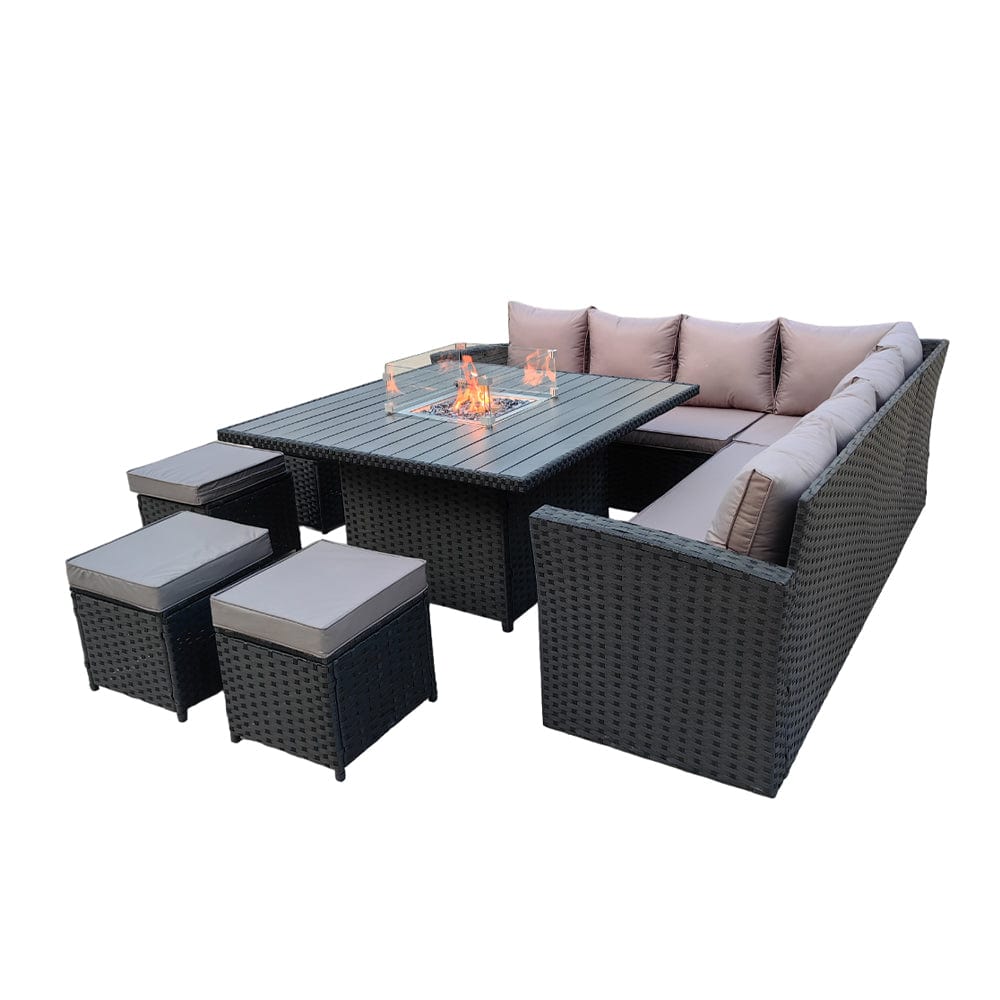 Rosen 11 Seater Rattan Garden Furniture Fire Pit Dining Corner Sofa Cube Set