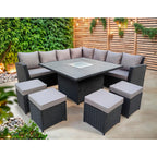 Rosen 11 Seater Rattan Garden Furniture Fire Pit Dining Corner Sofa Cube Set