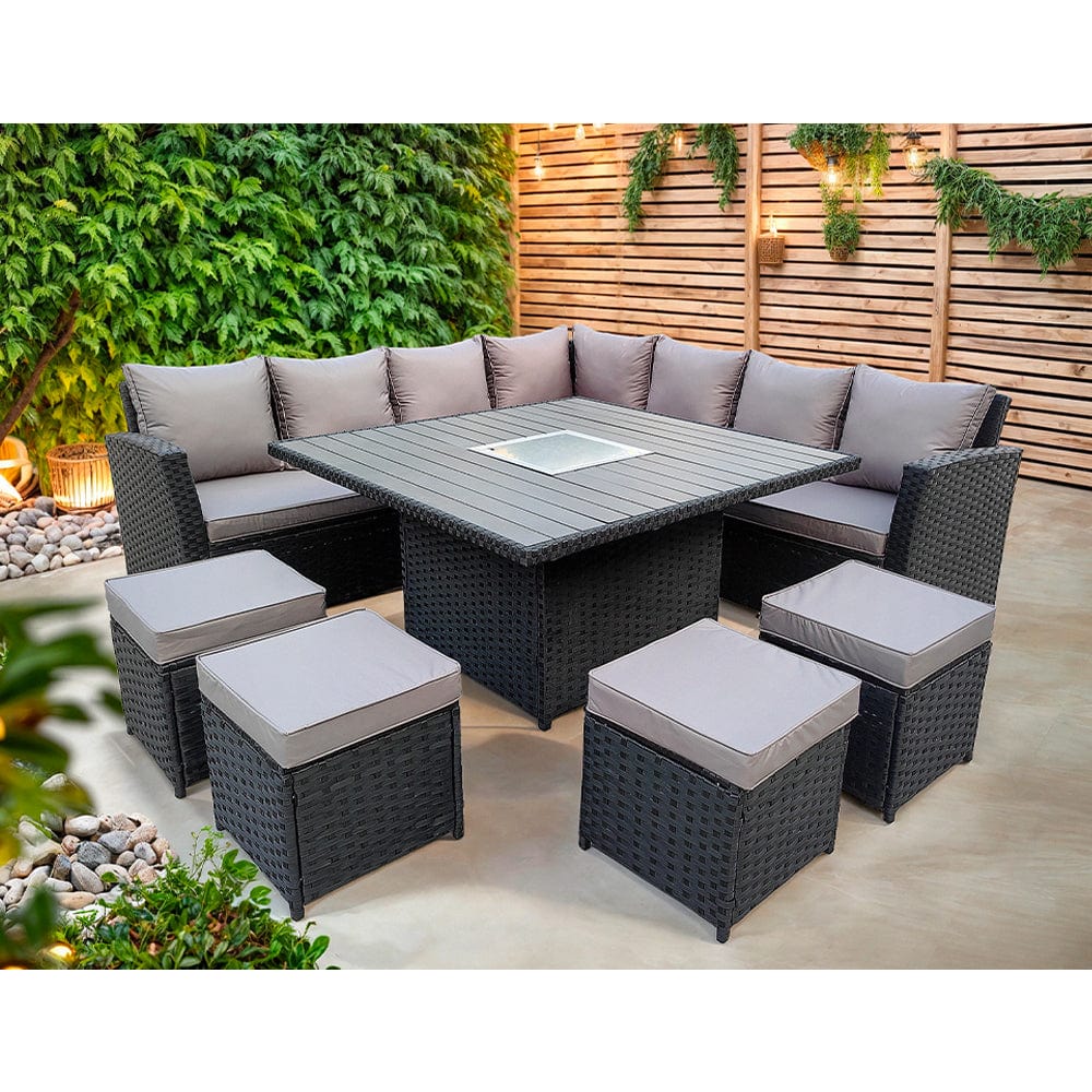 Rosen 11 Seater Rattan Garden Furniture Fire Pit Dining Corner Sofa Cube Set