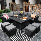 Rosen 11 Seater Rattan Garden Furniture Fire Pit Dining Corner Sofa Cube Set