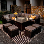 Rosen 11 Seater Rattan Garden Furniture Fire Pit Dining Corner Sofa Cube Set