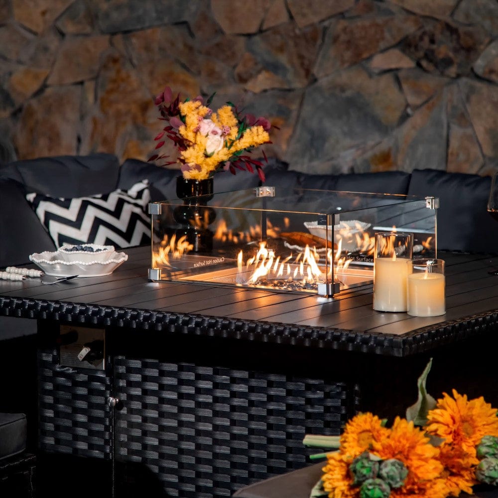 Rosen 11 Seater Rattan Garden Furniture Fire Pit Dining Corner Sofa Cube Set