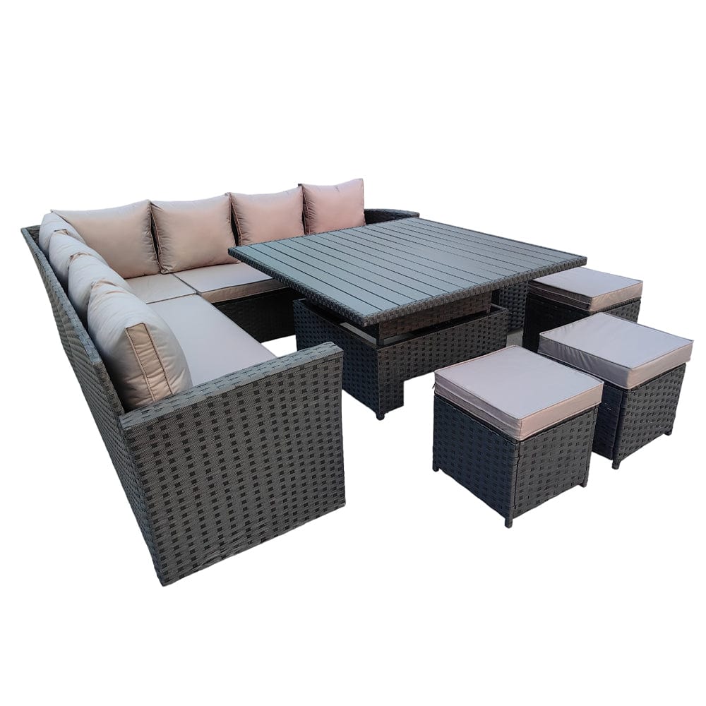 Rosen 11 Seater Rattan Garden Furniture Corner Sofa Cube Set With Aluminum Lift-up Table