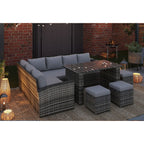 Rosen 9 Seater Rattan Garden Dining Set In Grey