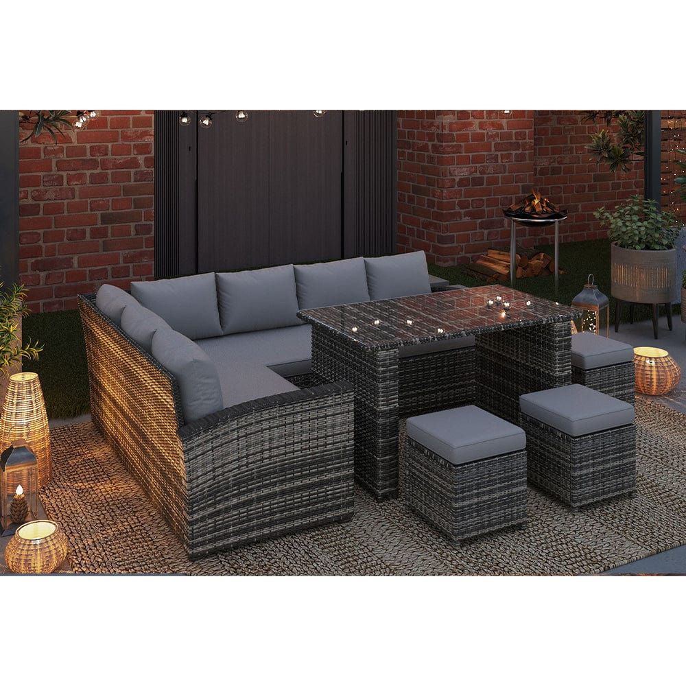 Rosen 9 Seater Rattan Garden Dining Set In Grey