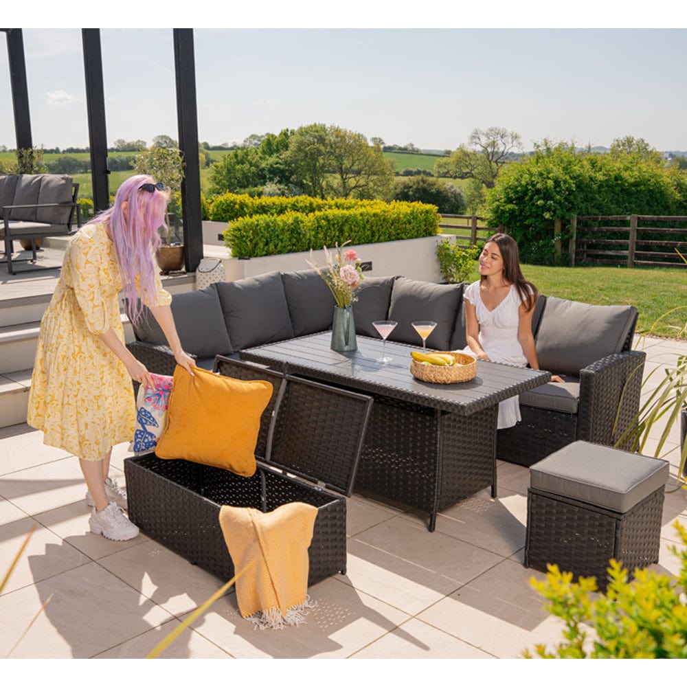 Rosen 9 Seater Rattan Garden Dining Set With Storage Bench And Stool