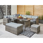 Rosen 9 Seater Rattan Garden Dining Set With Storage Bench In Grey