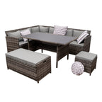 Rosen 9 Seater Rattan Garden Dining Set With Storage Bench In Grey
