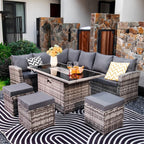 Rosen 9 Seater Fire Pit Rattan Garden Furniture Corner Dining Sofa Set