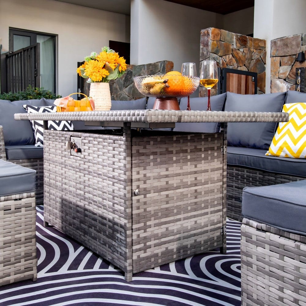 Rosen 9 Seater Fire Pit Rattan Garden Furniture Corner Dining Sofa Set