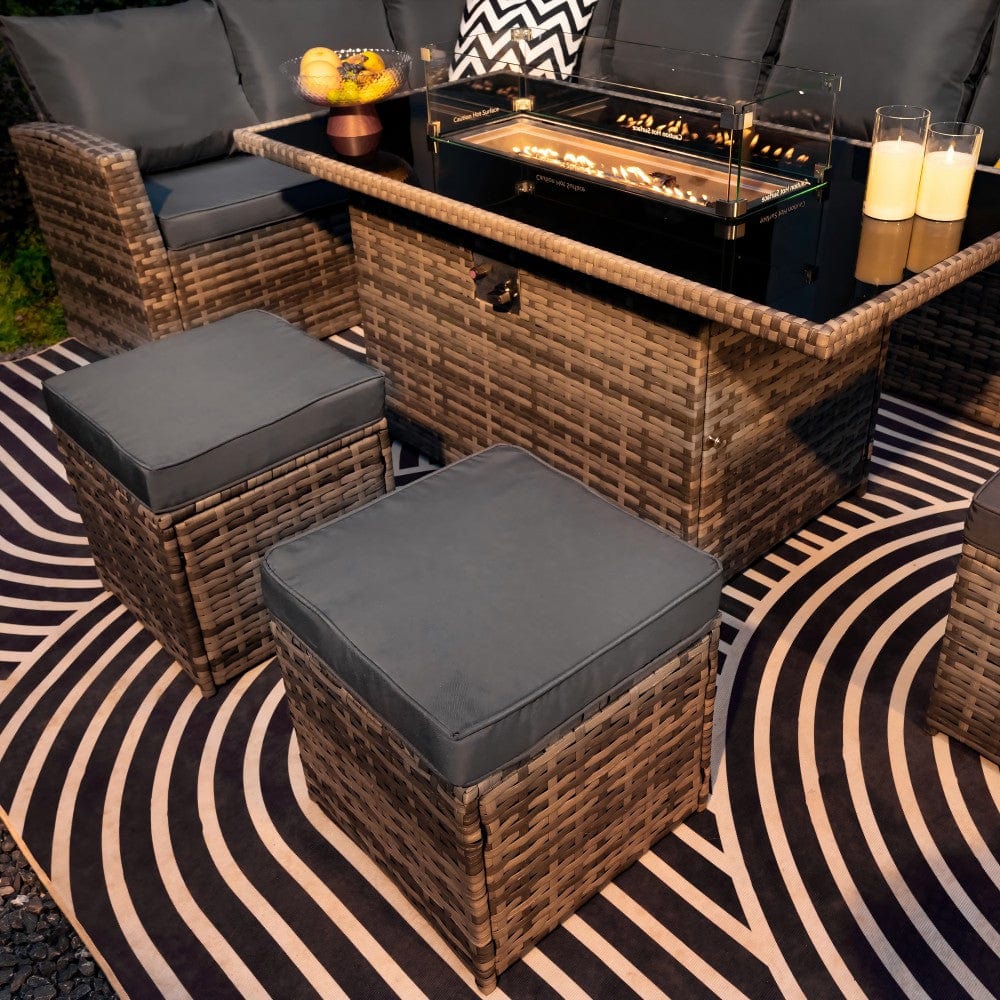 Rosen 9 Seater Fire Pit Rattan Garden Furniture Corner Dining Sofa Set