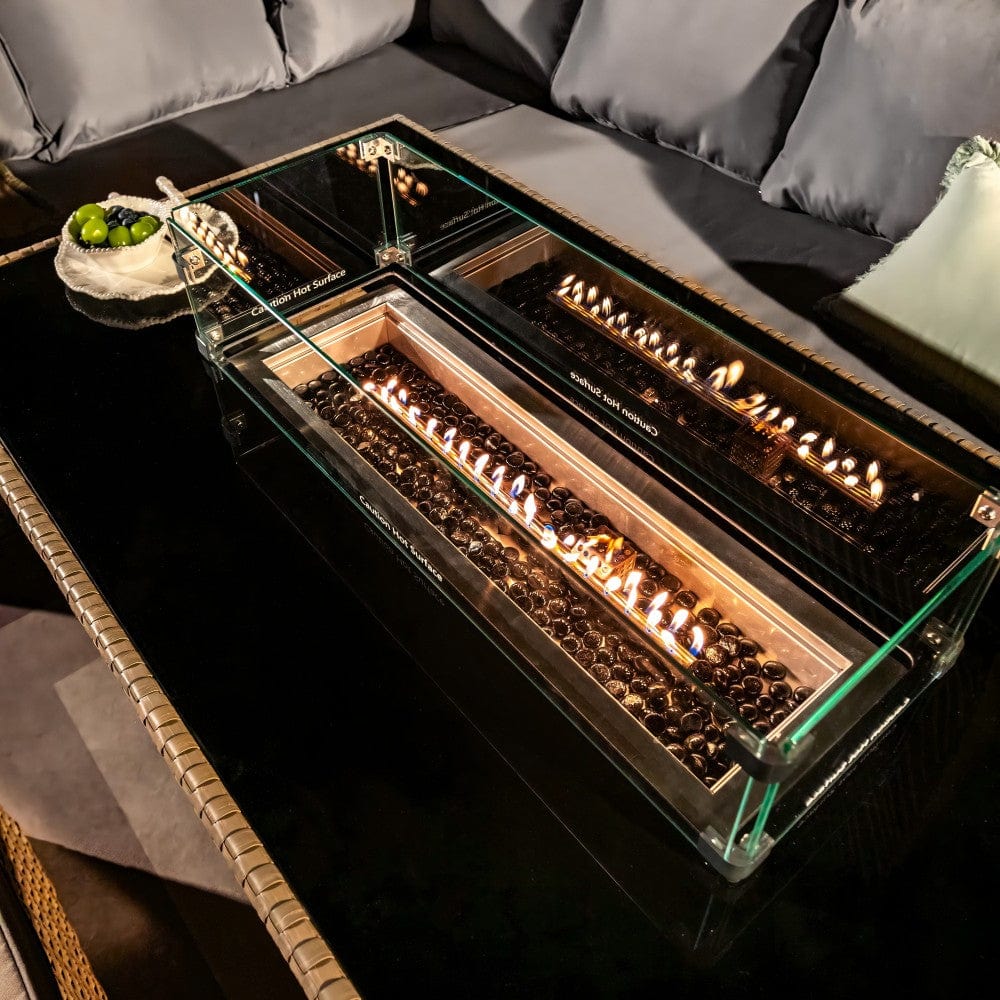 Rosen 9 Seater Rattan Garden Furniture Corner Sofa Set with Fire pit Dining Table