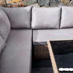 Rosen 9 Seater Rattan Garden Furniture Corner Sofa Set with Fire pit Dining Table