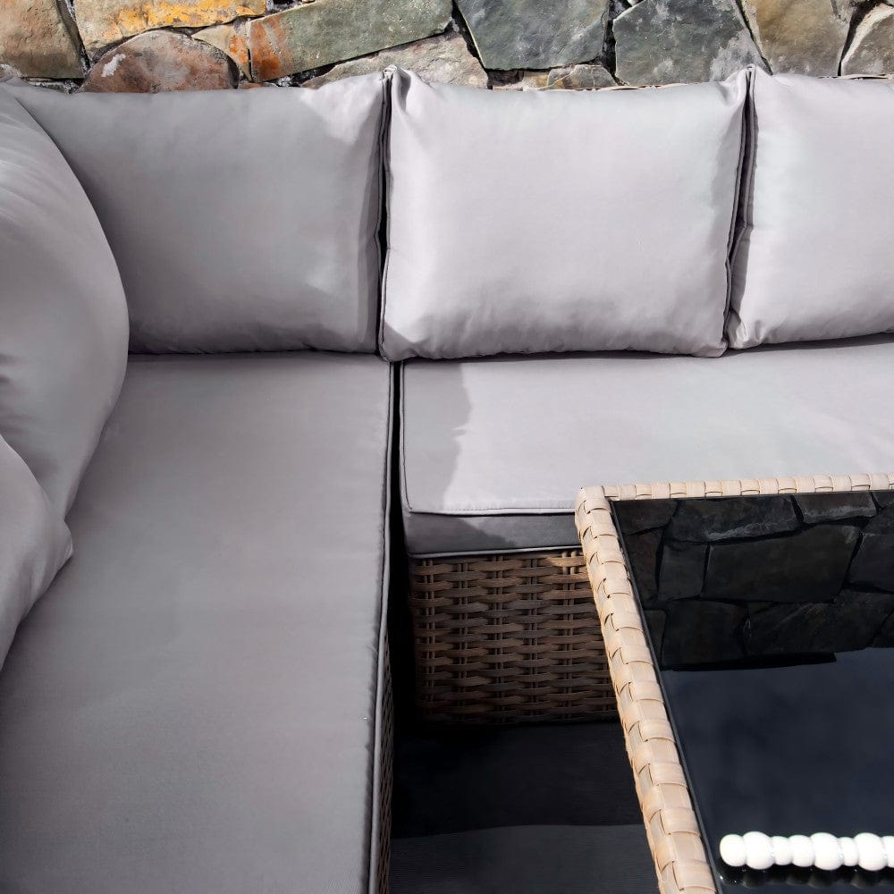 Rosen 9 Seater Rattan Garden Furniture Corner Sofa Set with Fire pit Dining Table