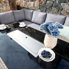 Rosen 9 Seater Rattan Garden Furniture Corner Sofa Set with Fire pit Dining Table