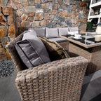 Rosen 9 Seater Rattan Garden Furniture Corner Sofa Set with Fire pit Dining Table