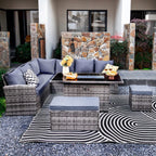 Rosen 9 Seater Rattan Garden Furniture Corner Sofa Set with Fire pit Dining Table