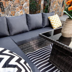 Rosen 9 Seater Rattan Garden Furniture Corner Sofa Set with Fire pit Dining Table