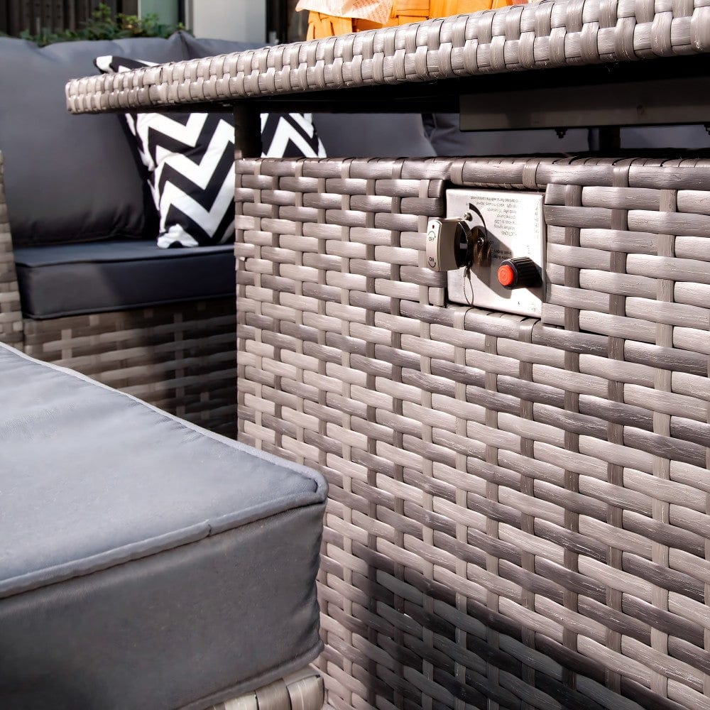 Rosen 9 Seater Rattan Garden Furniture Corner Sofa Set with Fire pit Dining Table