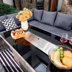Rosen 9 Seater Rattan Garden Furniture Corner Sofa Set with Fire pit Dining Table