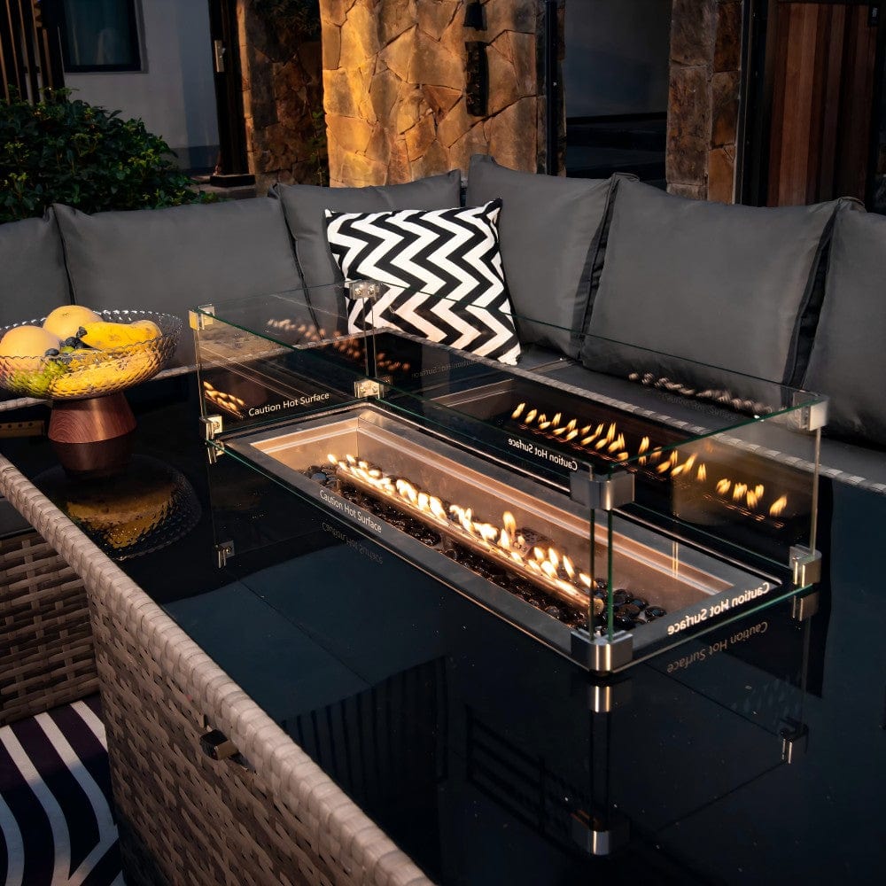 Rosen 9 Seater Rattan Garden Furniture Corner Sofa Set with Fire pit Dining Table