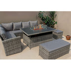 Rosen 9 Seater Rattan Garden Furniture Corner Sofa Set With Aluminum Fire Pit Dining Table And Storage Box