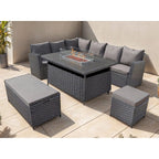 Rosen 9 Seater Rattan Garden Furniture Corner Sofa Set With Aluminum Fire Pit Dining Table And Storage Box