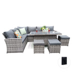 Rosen 9 Seater Rattan Garden Dining Set With Lift-Up Table And 3 Stools