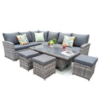 Rosen 9 Seater Rattan Garden Dining Set With Lift-Up Table And 3 Stools