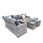 Rosen 9 Seater Rattan Garden Dining Set With Lift-Up Table And 3 Stools