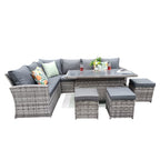 Rosen 9 Seater Rattan Garden Dining Set With Lift-Up Table And 3 Stools