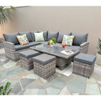 Rosen 9 Seater Rattan Garden Dining Set With Lift-Up Table And 3 Stools