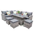 Rosen 9 Seater Rattan Garden Dining Set With Lift-Up Table And 3 Stools