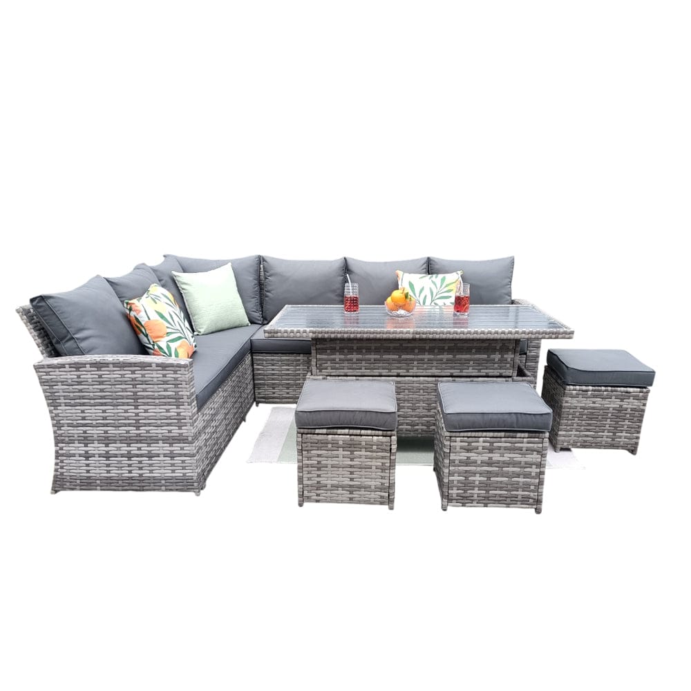 Rosen 9 Seater Rattan Garden Dining Set With Lift-Up Table And 3 Stools