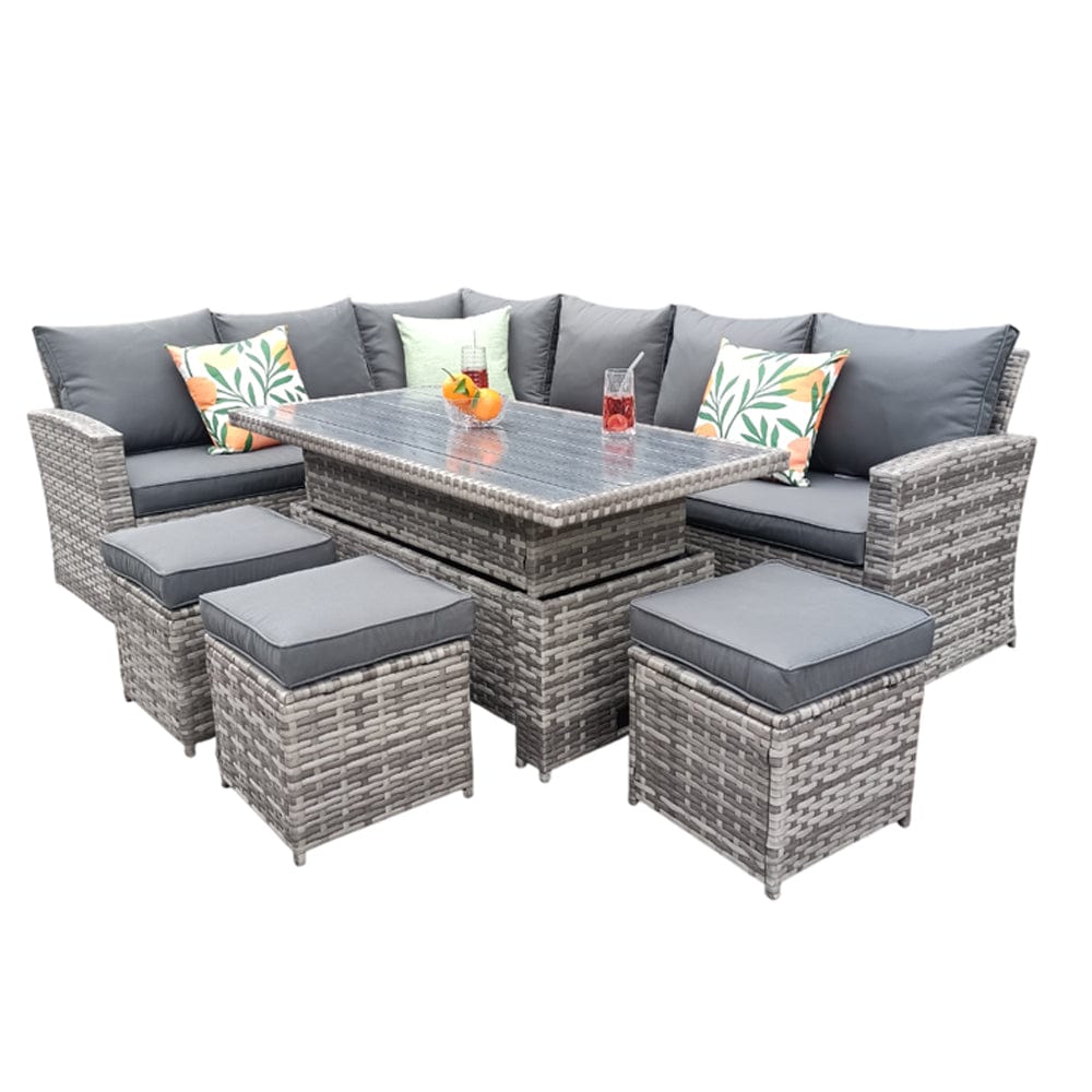 Rosen 9 Seater Rattan Garden Dining Set With Lift-Up Table And 3 Stools