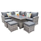 Rosen 9 Seater Rattan Garden Dining Set With Lift-Up Table And 3 Stools