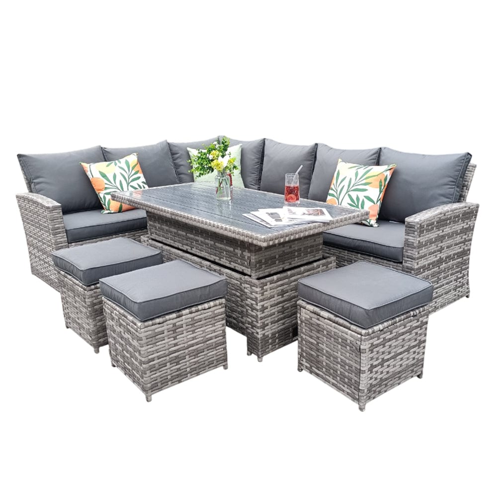 Rosen 9 Seater Rattan Garden Dining Set With Lift-Up Table And 3 Stools