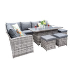 Rosen 9 Seater Rattan Garden Dining Set With Lift-Up Table And 3 Stools