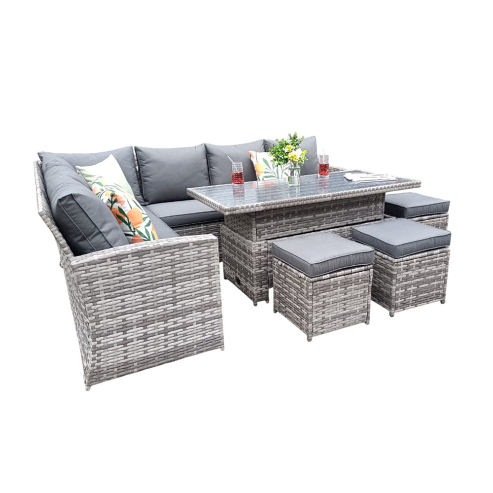 Rosen 9 Seater Rattan Garden Dining Set With Lift-Up Table And 3 Stools