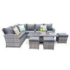 Rosen 9 Seater Rattan Garden Dining Set With Lift-Up Table And 3 Stools