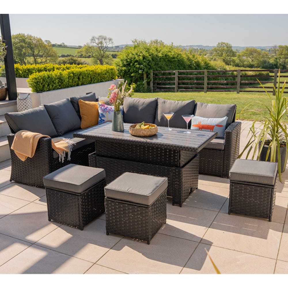 Rosen 9 Seater Rattan Garden Dining Set With Lift-Up Table And 3 Stools