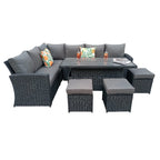 Rosen 9 Seater Rattan Garden Dining Set With Lift-Up Table And 3 Stools