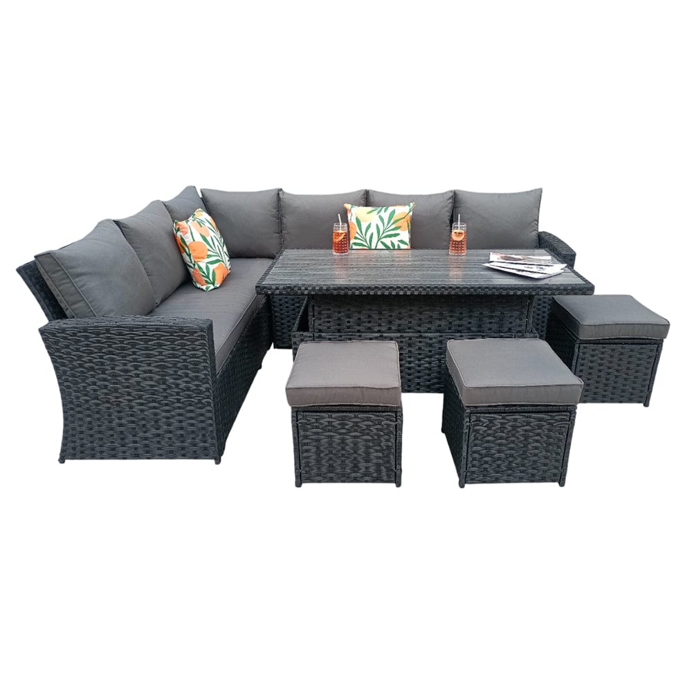Rosen 9 Seater Rattan Garden Dining Set With Lift-Up Table And 3 Stools