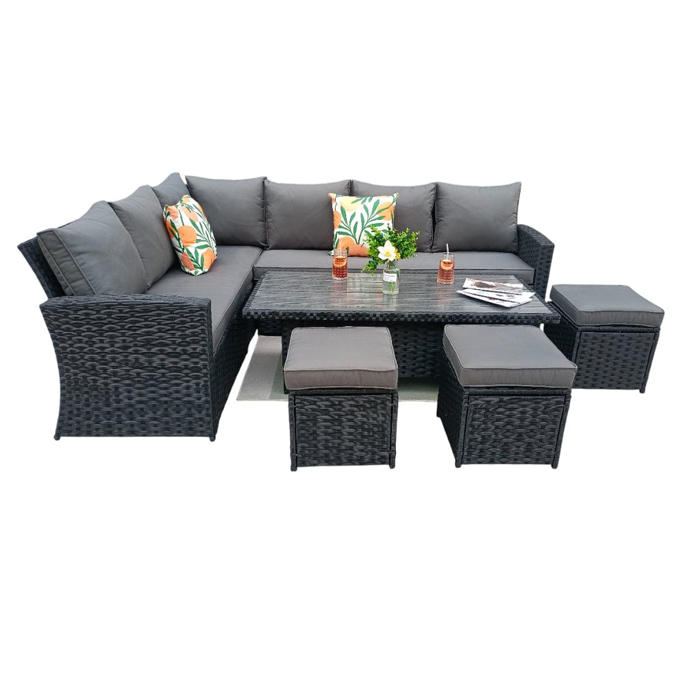 Rosen 9 Seater Rattan Garden Dining Set With Lift-Up Table And 3 Stools