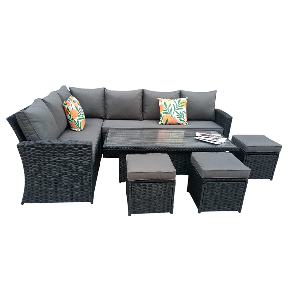 Rosen 9 Seater Rattan Garden Dining Set With Lift-Up Table And 3 Stools