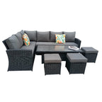 Rosen 9 Seater Rattan Garden Dining Set With Lift-Up Table And 3 Stools